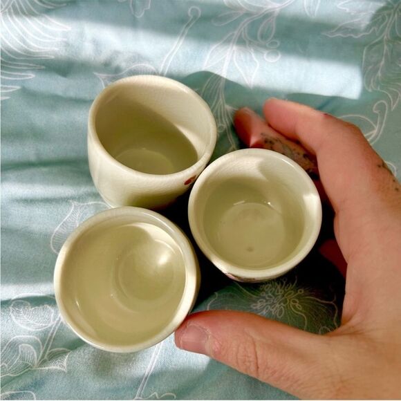 Oriental Vintage Rustic Retro Floral Bird Mini Cup Mug Collectible Set of 3 - Picture 9 of 11